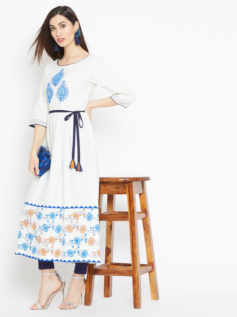 Reliable White Printed Cotton A-Line Women's Kurti