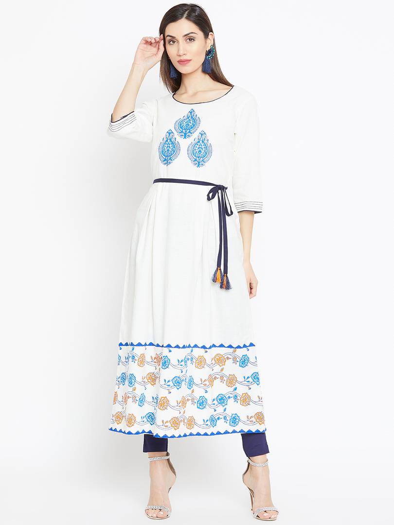 Reliable White Printed Cotton A-Line Women's Kurti