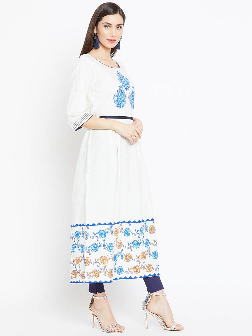 Reliable White Printed Cotton A-Line Women's Kurti