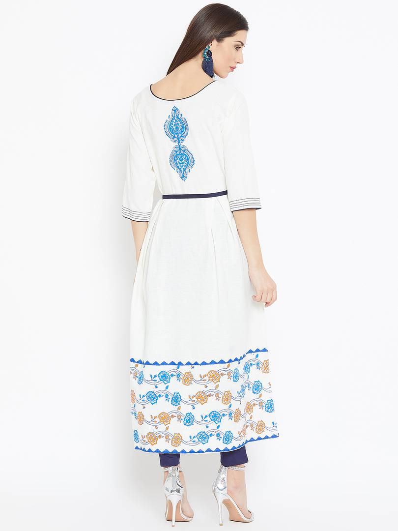 Reliable White Printed Cotton A-Line Women's Kurti