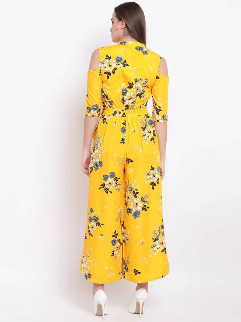 Women's Stylish and Trendy Polyester Yellow Printed Jumpsuit
