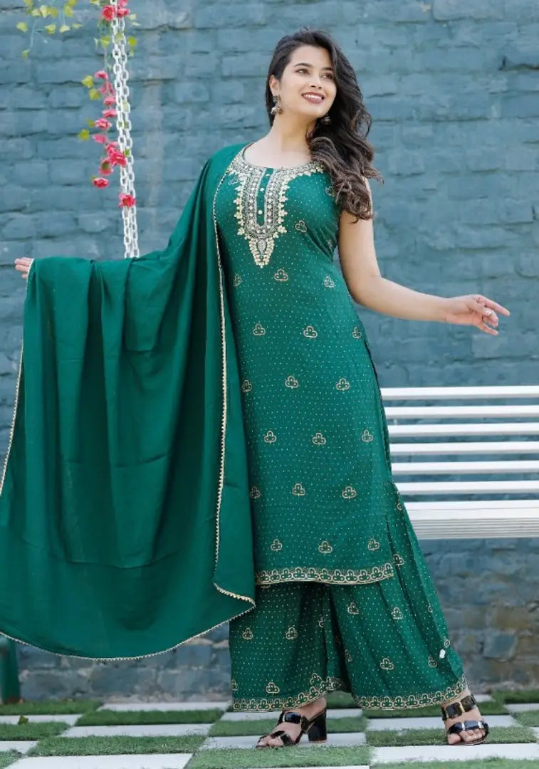 Womens Rayon Kurta Bottom and Dupatta Set