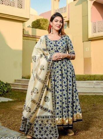 Reliable Rayon Printed Anarkali Kurta Palazzo Set with Dupatta For Women