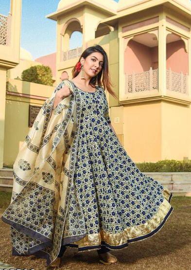 Reliable Rayon Printed Anarkali Kurta Palazzo Set with Dupatta For Women