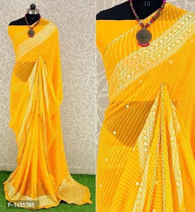Georgette Striped Printed Sarees with Blouse