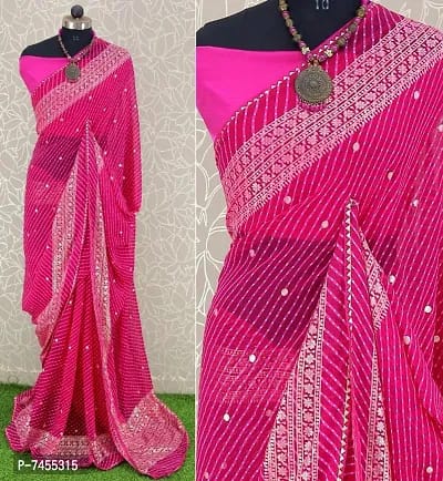 Georgette Striped Printed Sarees with Blouse