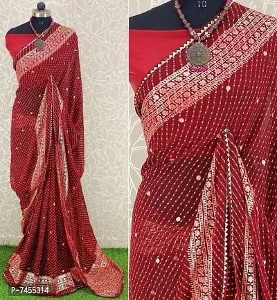 Georgette Striped Printed Sarees with Blouse