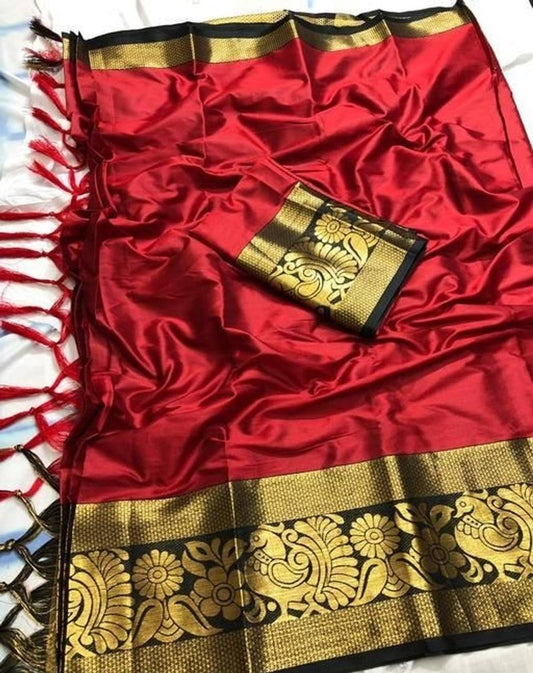 Stylish Multicolored Cotton Silk Saree with Blouse piece