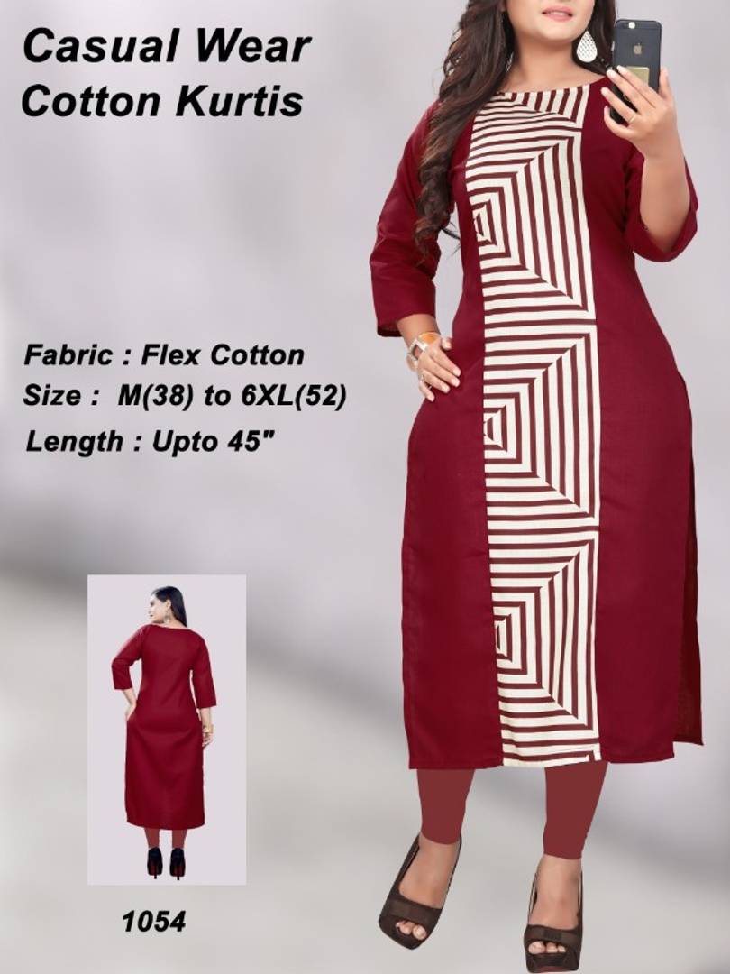 Ravishing Maroon Flex Cotton Printed Women Kurti