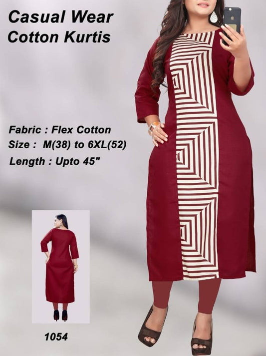 Ravishing Maroon Flex Cotton Printed Women Kurti