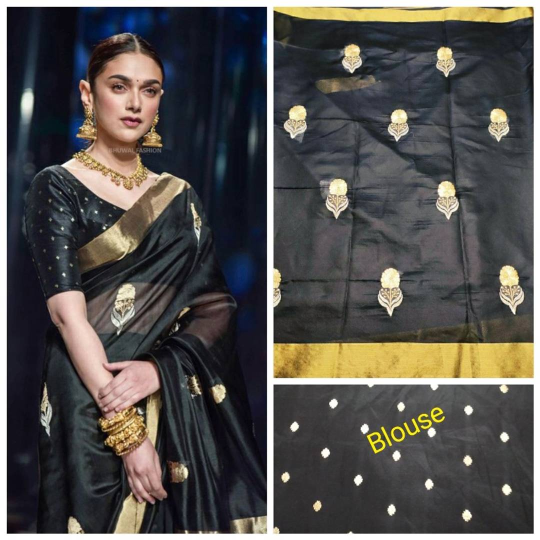 Stylish Cotton Silk Embroidered Saree With Blouse Piece