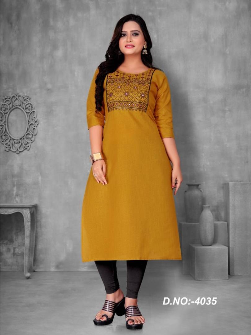 Women's Casual Embroidery Cotton Kurtis