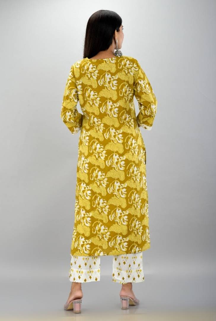 Stylish Cotton Printed Straight Kurta With Pant And Dupatta Set