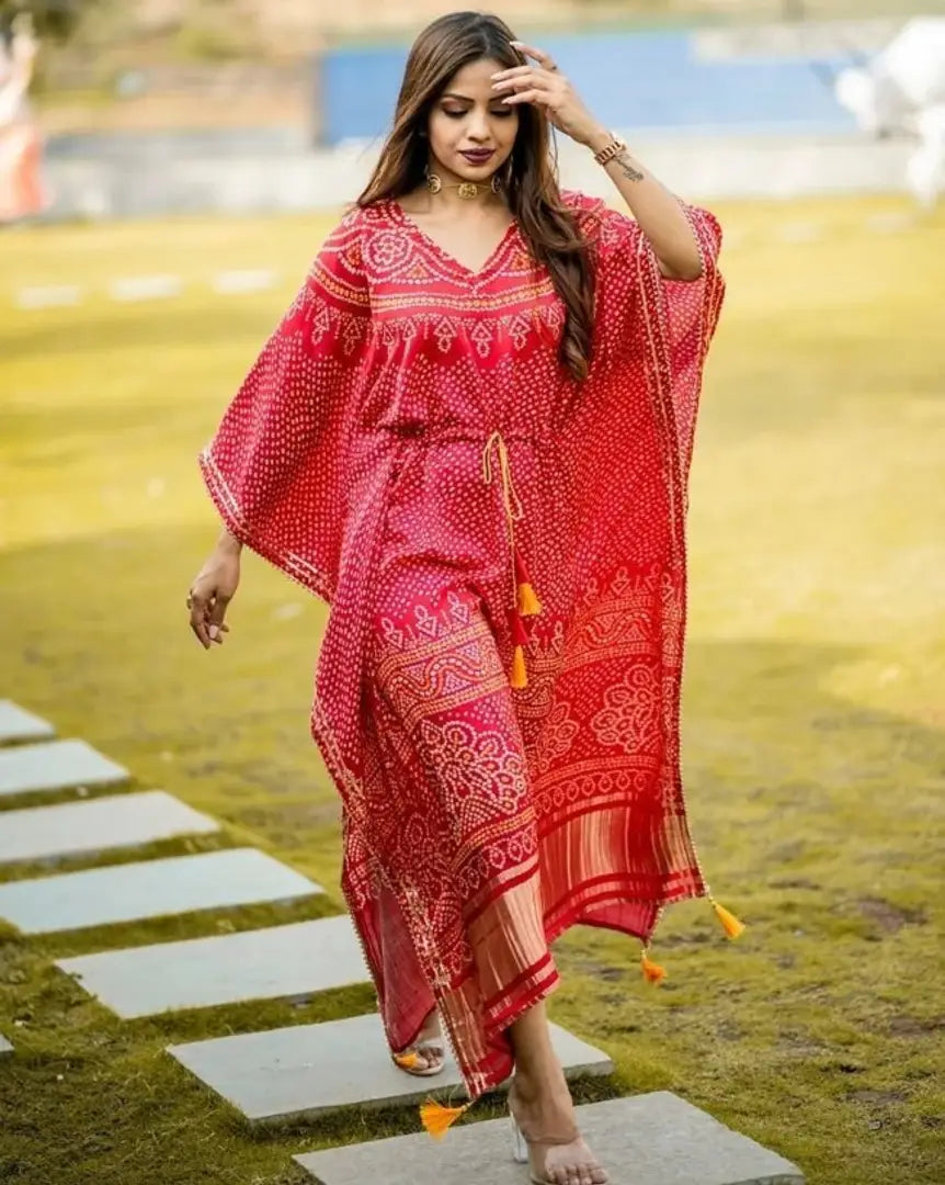 Stylish Satin Digital Printed Kaftan Style Kurta For Women