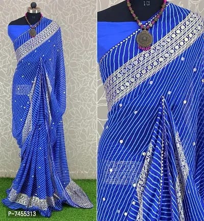 Georgette Striped Printed Sarees with Blouse